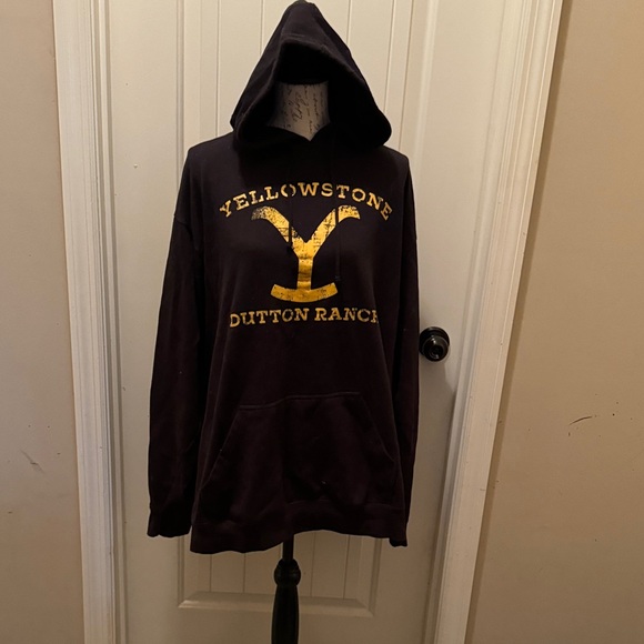 Yellowstone Tops - Yellowstone Dutton Ranch Black Hoodie with Distressed Gold Logo